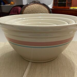 Rare with only one blue band!!
Vintage McCoy one pink/ 
blue band Mixing Bowls.